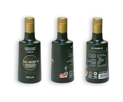 Pack de 3 botellas de aceite de oliva virgen extra Temprano Ad-Morum (AOVE temprano).